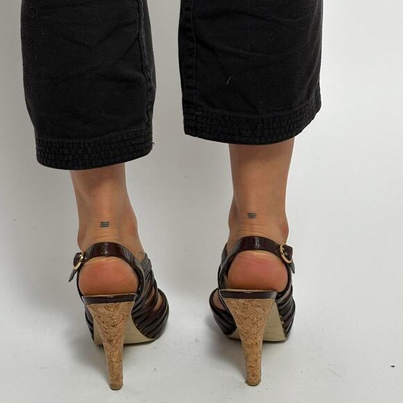 Enzo Angiolini Brown Strappy Leather Platform Heels- 8.5 - Picture 5 of 8